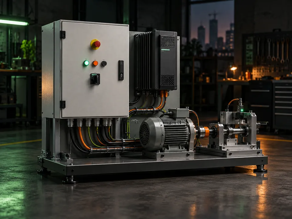 Industrial control cabinet and motor test fixture.